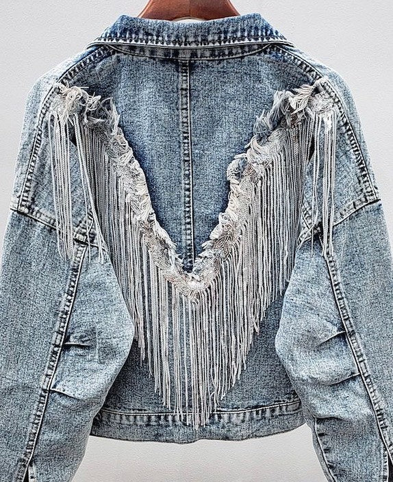 Miss Sparkling |Fringed Denim Jacket