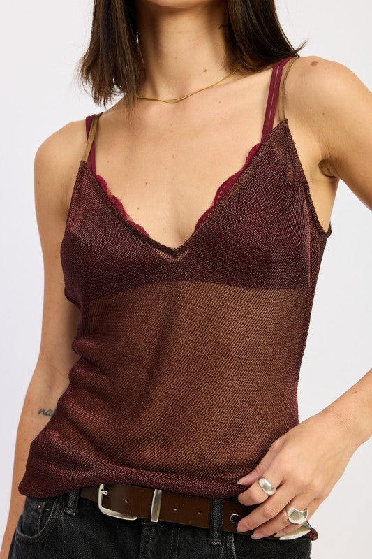 METALLIC CHAINMAIL BIAS CAMI TOP