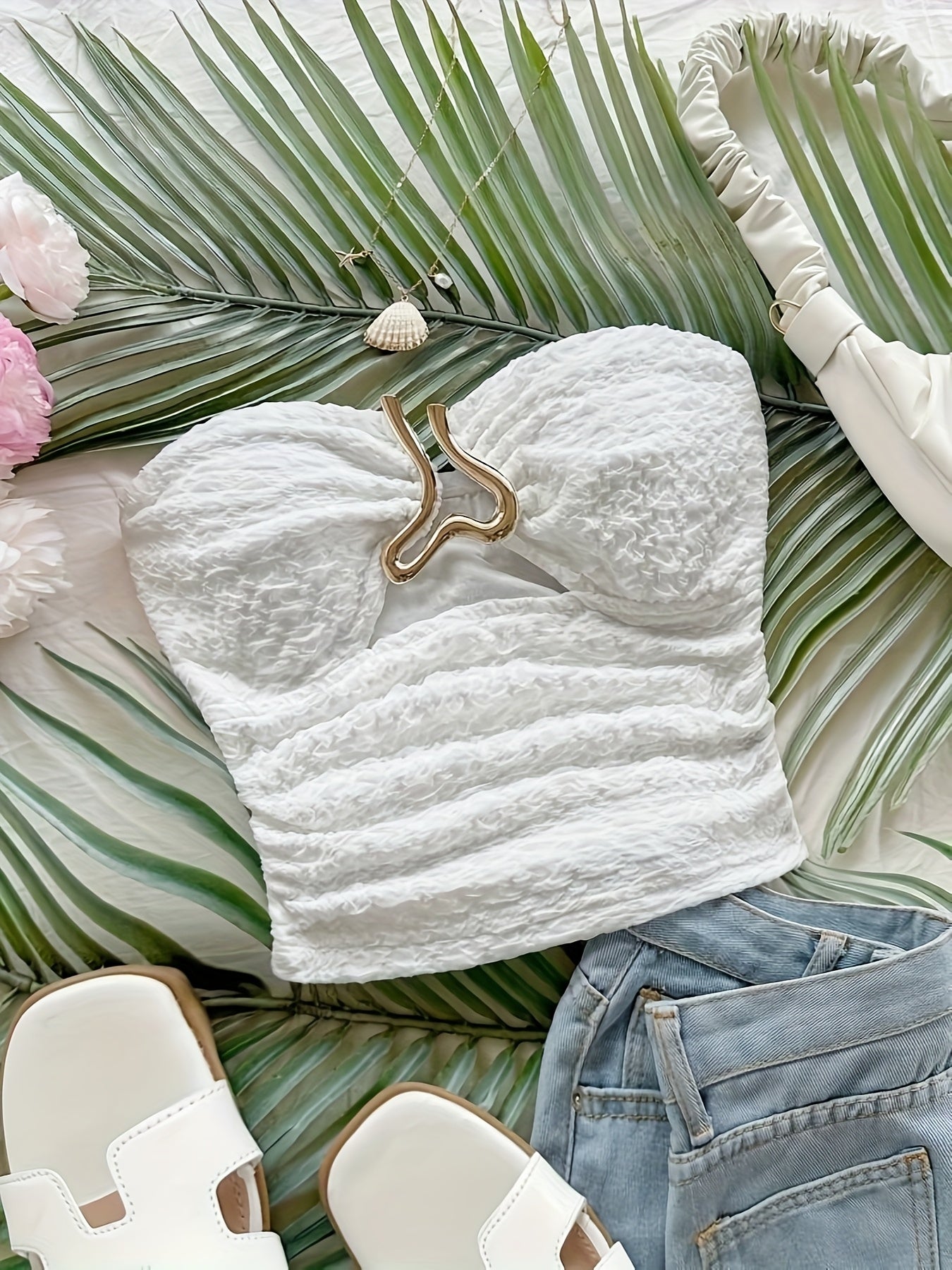 Strapless Top with Heart-Shaped Metal Front Closure