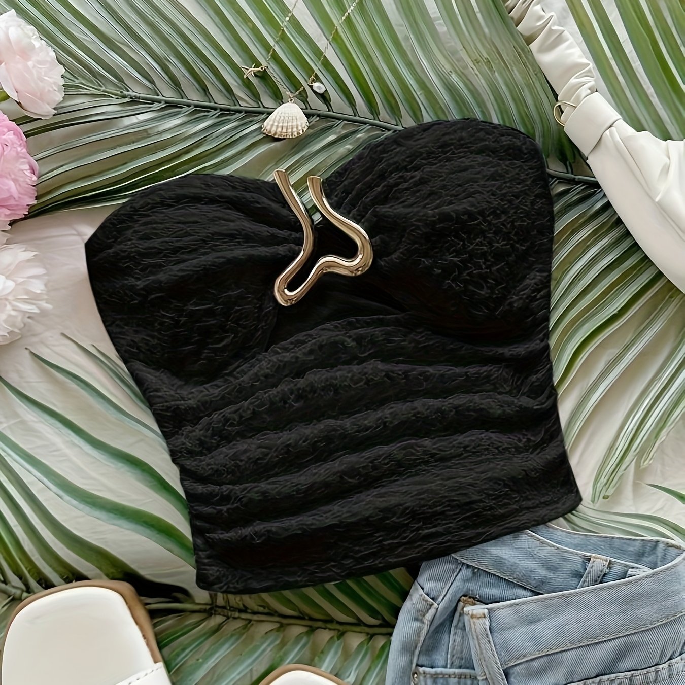 Strapless Top with Heart-Shaped Metal Front Closure