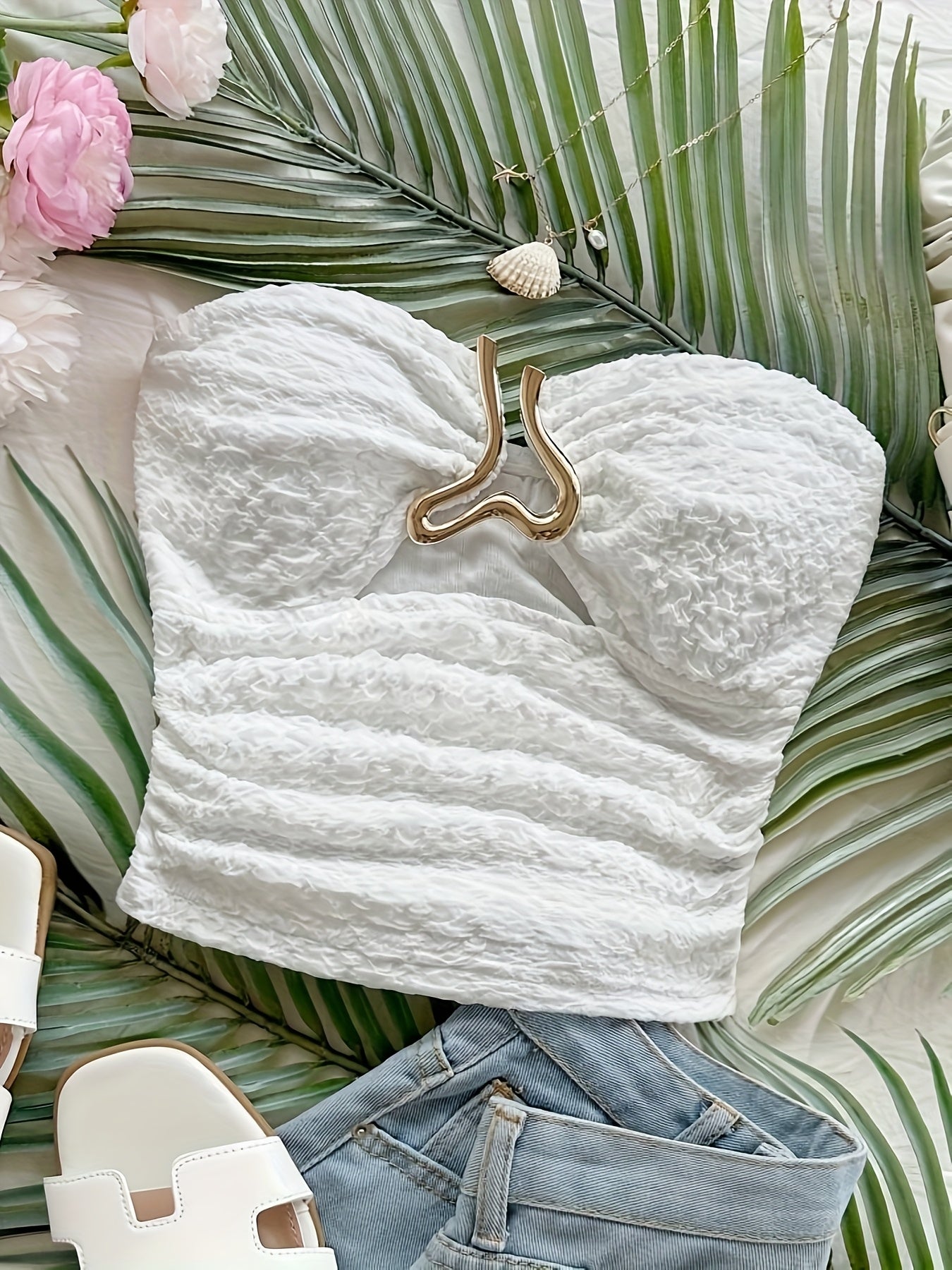 Strapless Top with Heart-Shaped Metal Front Closure