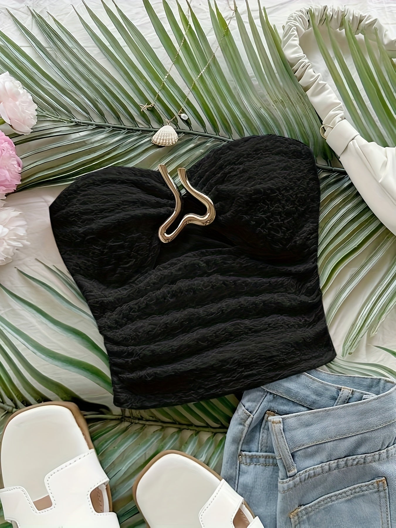 Strapless Top with Heart-Shaped Metal Front Closure