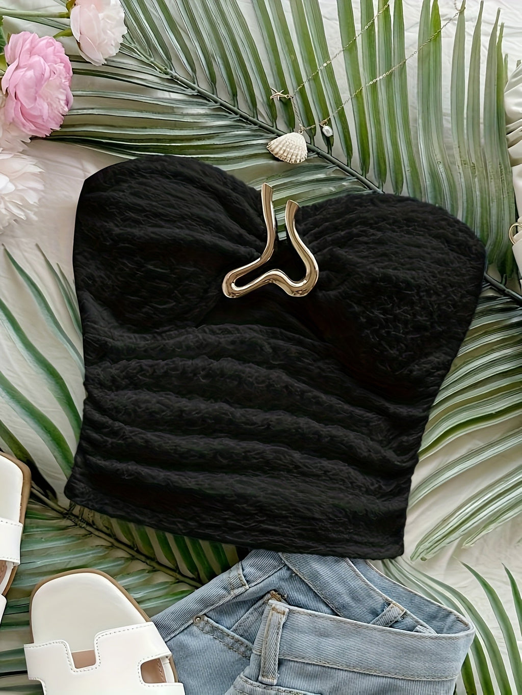 Strapless Top with Heart-Shaped Metal Front Closure