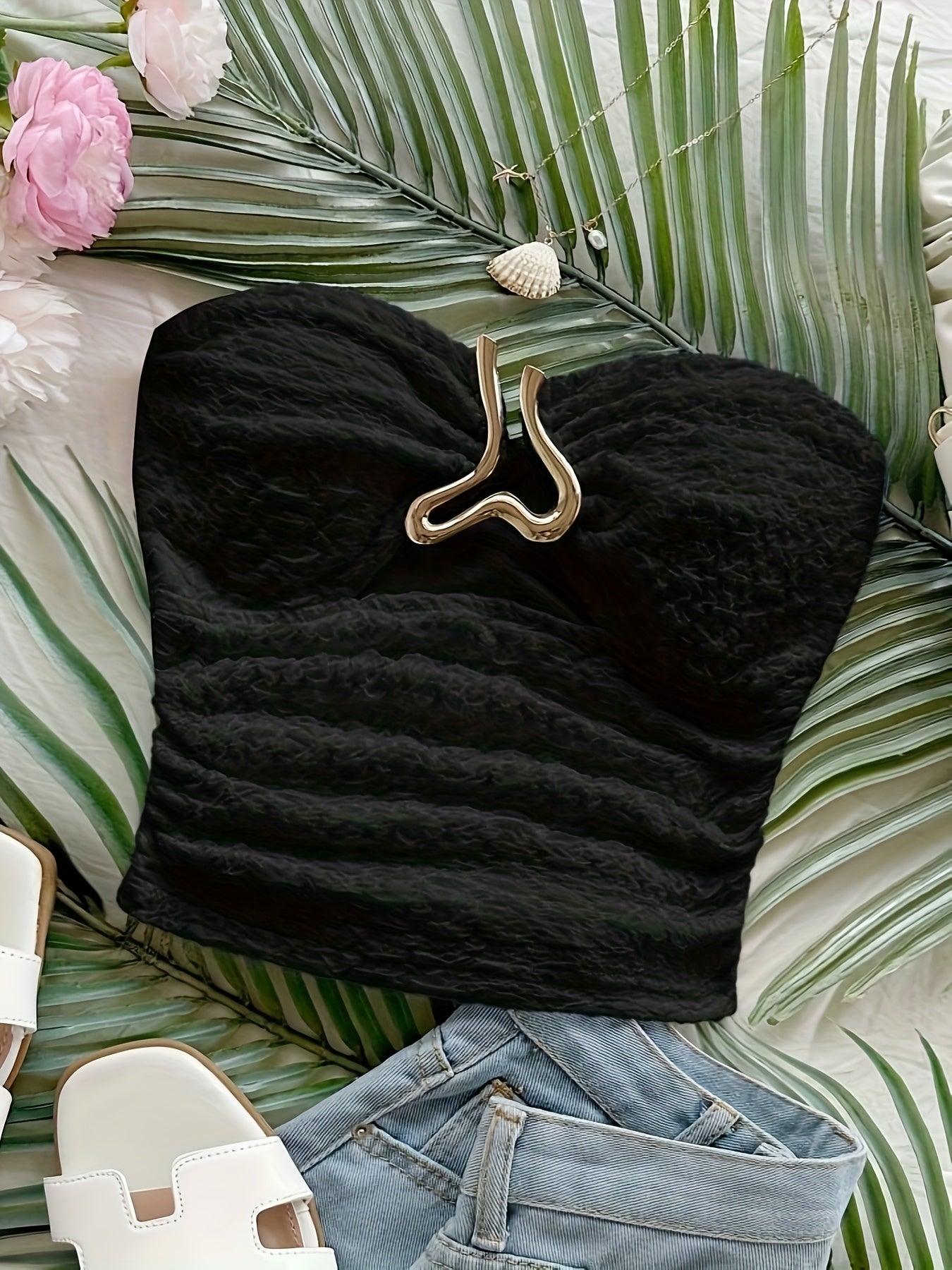 Strapless Top with Heart-Shaped Metal Front Closure