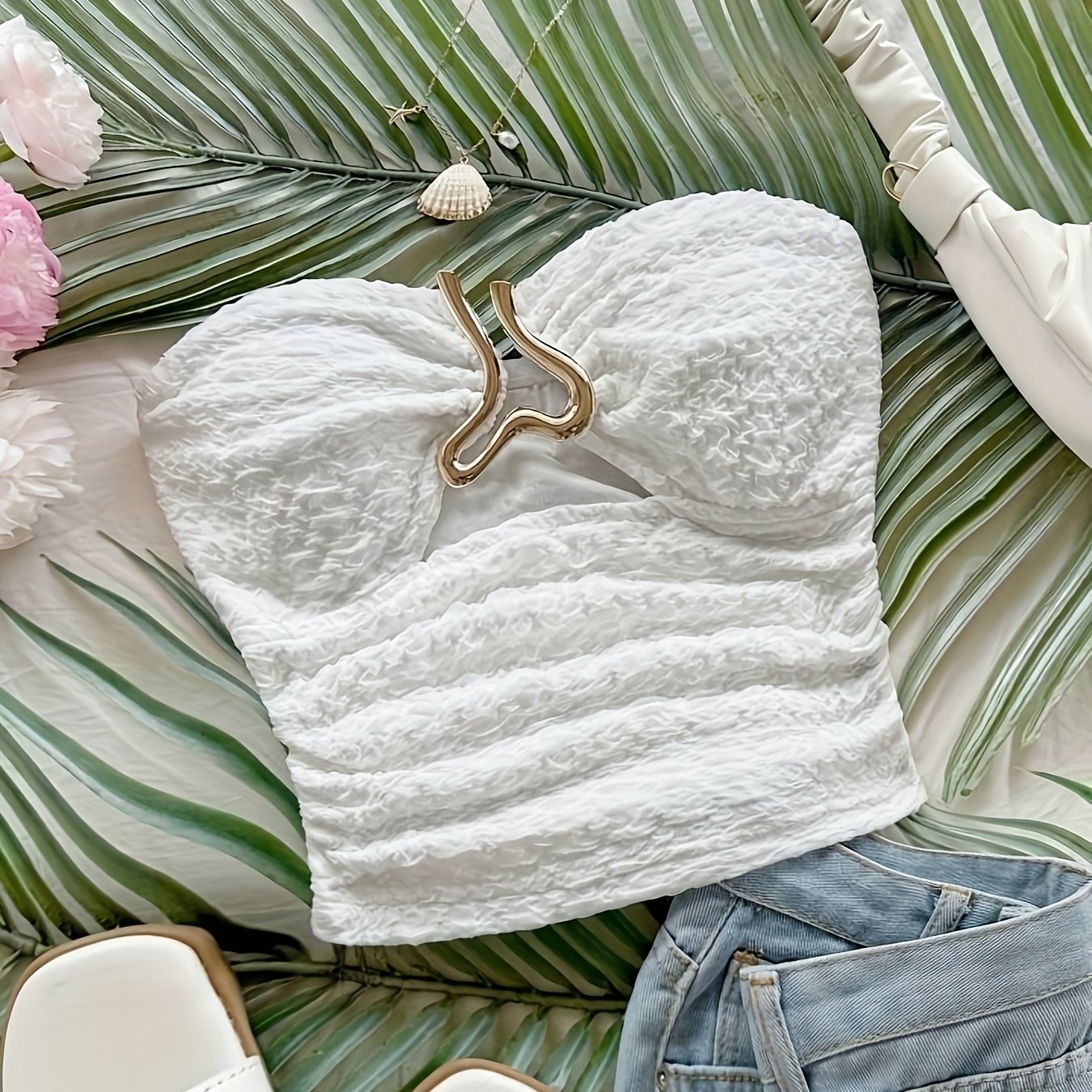 Strapless Top with Heart-Shaped Metal Front Closure