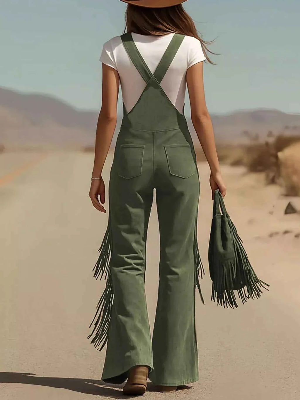 Fringe Corduroy Button Front Overalls