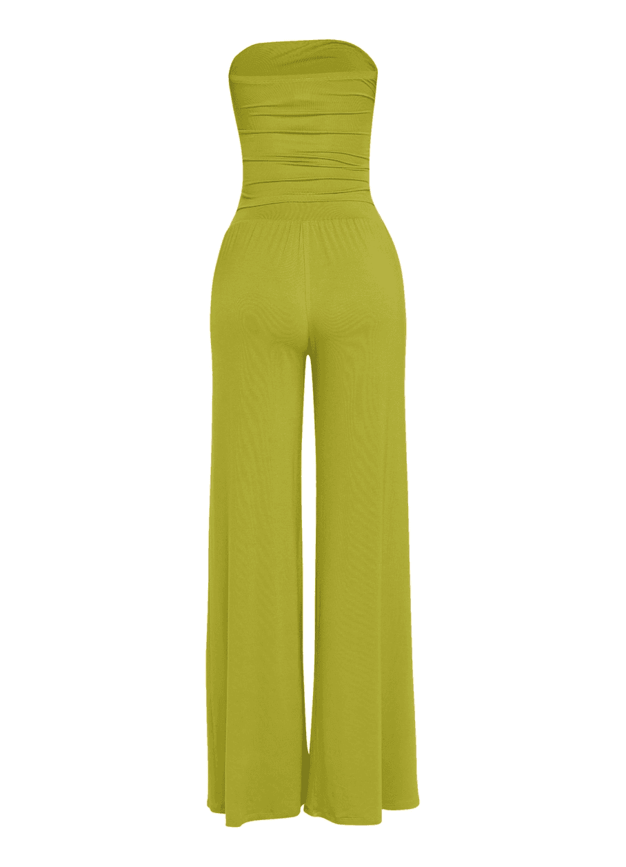 Tie Detailed Tube Top and Wide Leg Pant Set