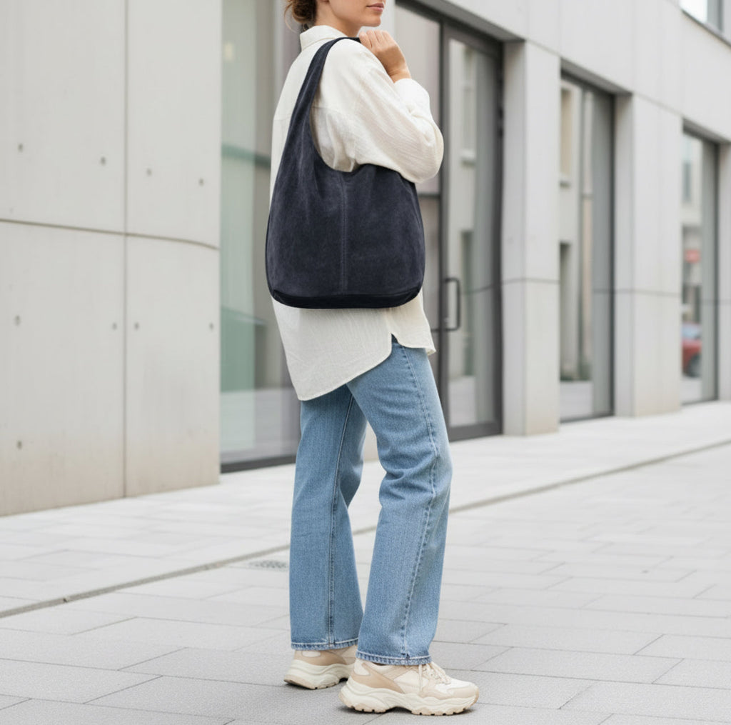 Suede Leather Hobo Bag