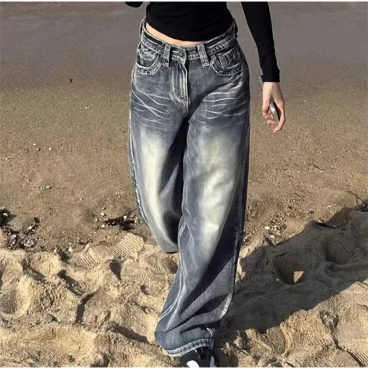 Vintage Y2K Baggy Blue Jeans – High Waist Oversize Denim Trousers
